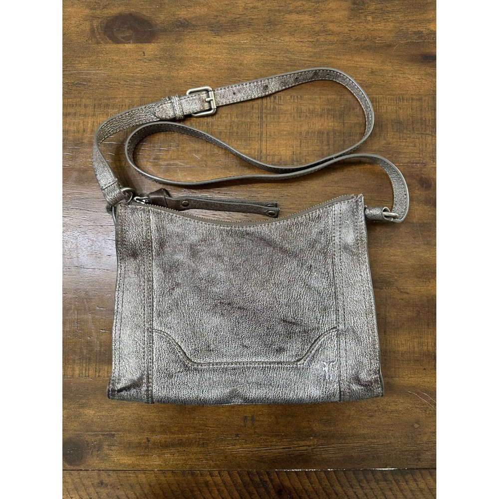 Frye Melissa Small Crossbody Bag Metallic Pewter Crackled Leather SilverHardware